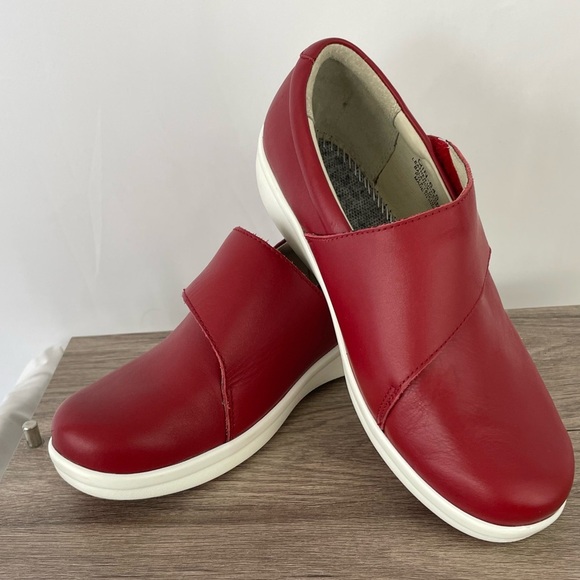 Alegria Shoes - Alegria Leather Clogs Red with Velcro Strap Size 36 inner footbed sole removed